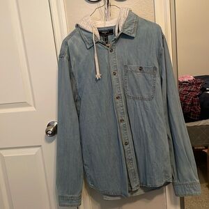 Long sleeve Jean shirt with hoodie from forever 21 size L never worn.